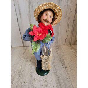 Byers Choice Gardener man poinsettia flower vintage figure shovel